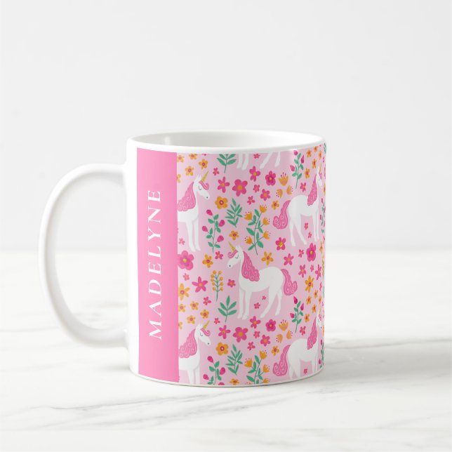 Niedliches Einhorn Muster Rosa Personalisierter Na Kaffeetasse (Links)