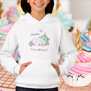 Niedliches Einhorn, Name hinzufügen, Kinderhoodie Hoodie
