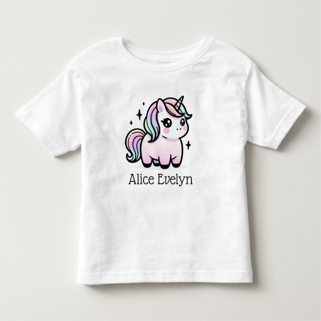 Niedliches Einhorn Personalisiert Kleinkind T-shirt (Vorderseite)