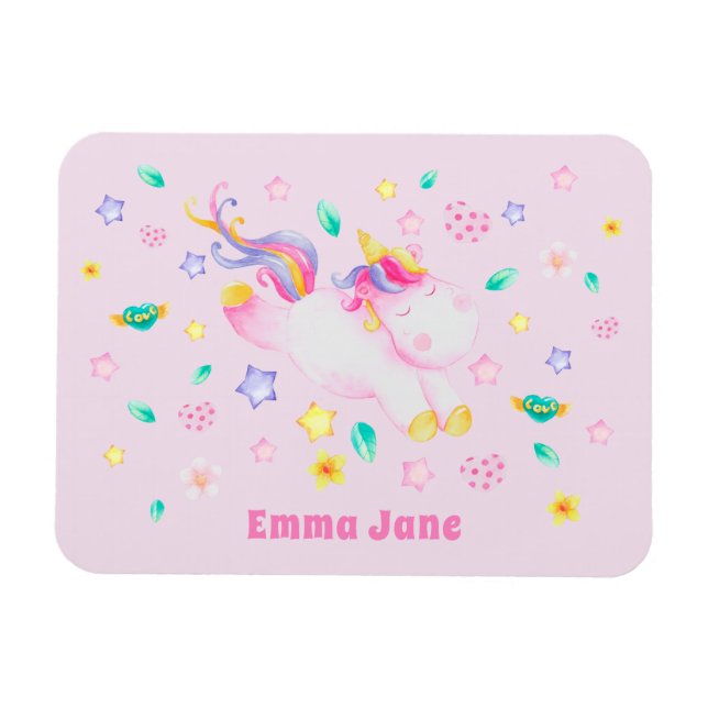 Niedliches Einhorn - Personalisiert rosa Kinder  Magnet (Horizontal)