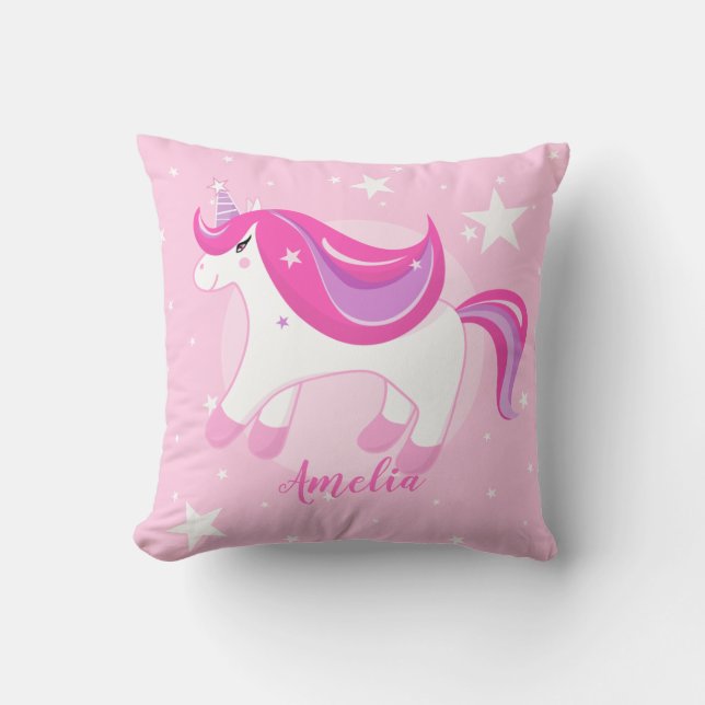 Niedliches Einhorn | Personalisiert rosa Kissen 🦄 (Vorderseite)
