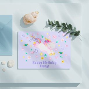 Niedliches Einhorn - Personalisierter Lavendel Kin Postkarte