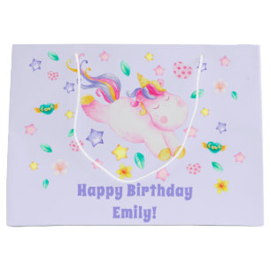 Niedliches Einhorn - Personalisierter Lila Kinderg Große Geschenktüte