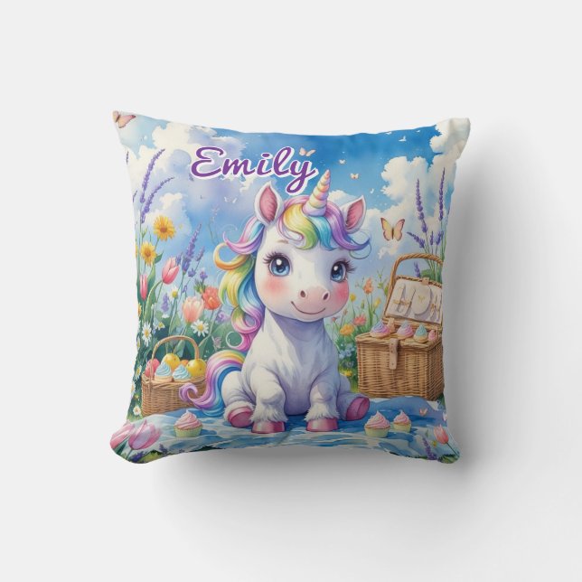 Niedliches Einhorn Picnic Pillow - bearbeitbarer N Kissen (Vorderseite)