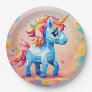 Niedliches Einhorn Pinata Geburtstagseinladung Pappteller