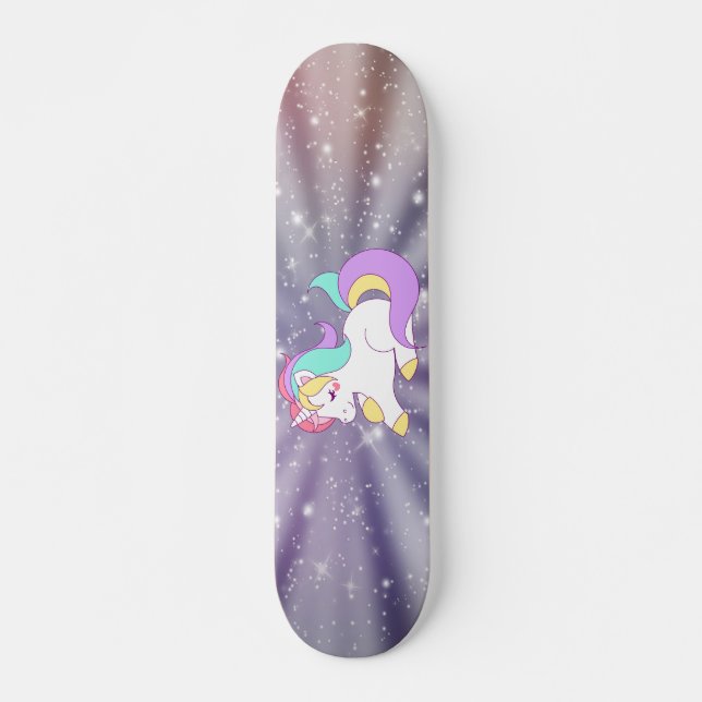 Niedliches Einhorn, Regenbogen, Galaxie Skateboard (Vorne)