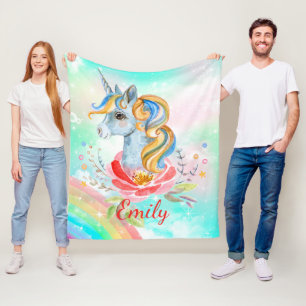 Niedliches Einhorn-Regenbogen Personalisiert Fleec Fleecedecke