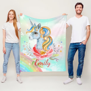 Niedliches Einhorn-Regenbogen Personalisiert Fleec Fleecedecke