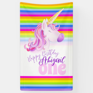 Niedliches Einhorn-Regenbogenbanner 1. Geburtstags Banner