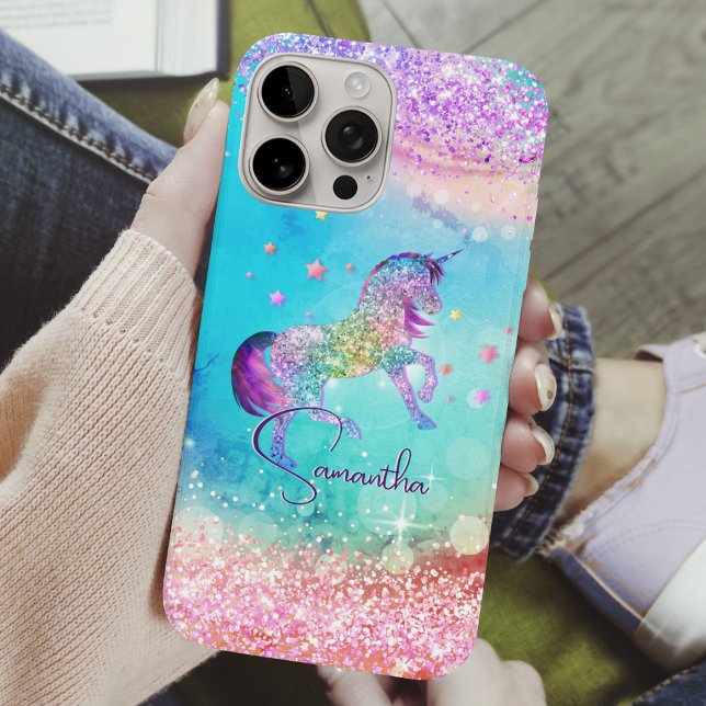Niedliches Einhorn-Rosa Glitzer Regenbogenaqua Mon Case-Mate iPhone Hülle (Von Creator hochgeladen)