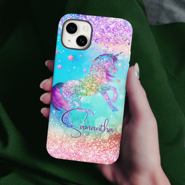 Niedliches Einhorn-Rosa Glitzer Regenbogenaqua Mon Case-Mate iPhone Hülle (Von Creator hochgeladen)