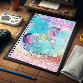 Niedliches Einhorn-Rosa Glitzer Regenbogenaqua Mon Notizblock