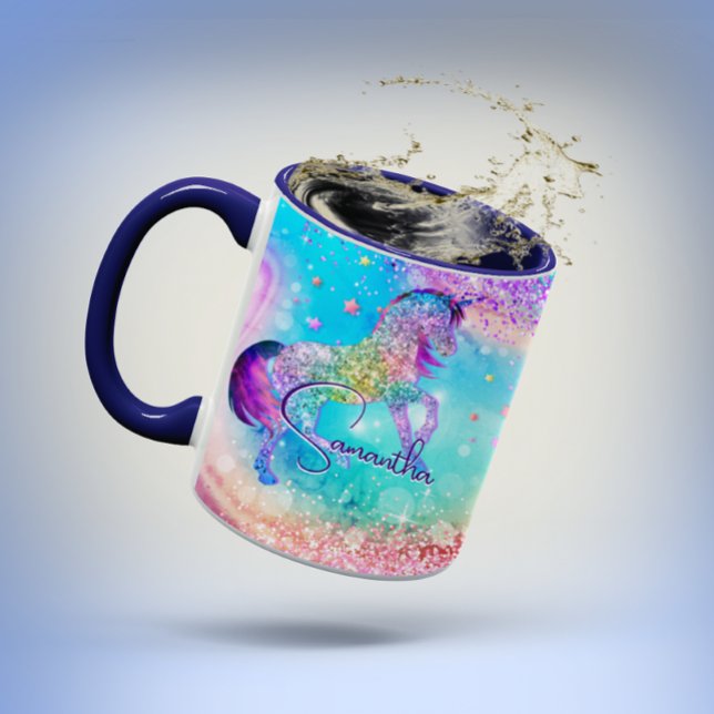 Niedliches Einhorn-Rosa Glitzer Regenbogenaqua Mon Tasse (Von Creator hochgeladen)