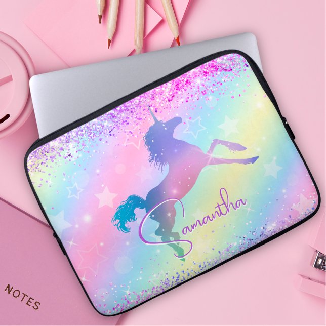 Niedliches Einhorn-Rosa Glitzer Regenbogenart Mono Laptopschutzhülle (Von Creator hochgeladen)