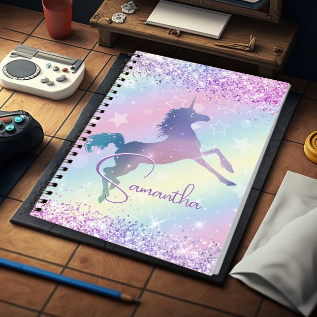 Niedliches Einhorn-Rosa Glitzer Regenbogenart Mono Notizblock (Von Creator hochgeladen)