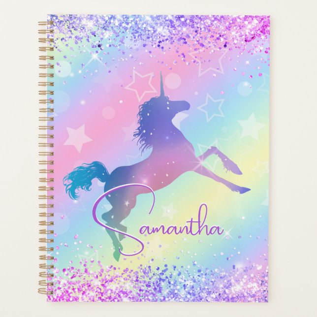 Niedliches Einhorn-Rosa Glitzer Regenbogenart Mono Planer (Vorderseite)
