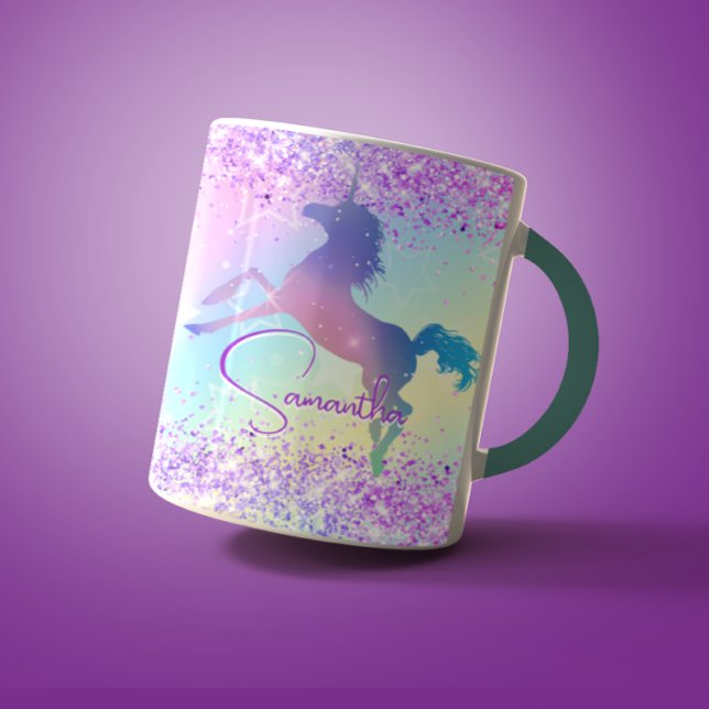 Niedliches Einhorn-Rosa Glitzer Regenbogenart Mono Tasse (Von Creator hochgeladen)