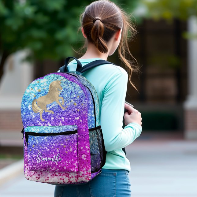 Niedliches Einhorn-Rosa Glitzer Regenbogengold Mon Bedruckter Rucksack (Von Creator hochgeladen)