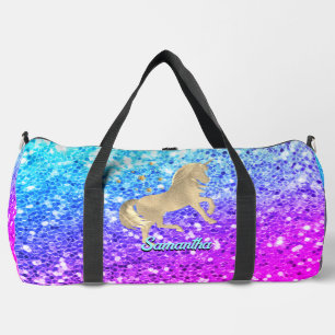 Niedliches Einhorn-Rosa Glitzer Regenbogengold Mon Duffle Bag