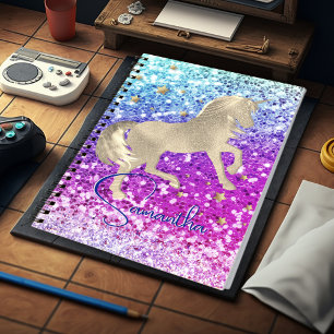 Niedliches Einhorn-Rosa Glitzer Regenbogengold Mon Notizblock