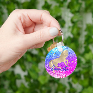 Niedliches Einhorn-Rosa Glitzer Regenbogengold Mon Schlüsselanhänger