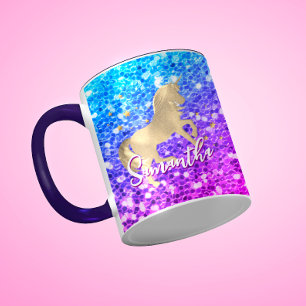Niedliches Einhorn-Rosa Glitzer Regenbogengold Mon Tasse