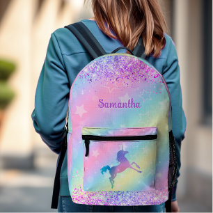 Niedliches Einhorn-Rosa Glitzer Regenbogenkunst Mo Bedruckter Rucksack