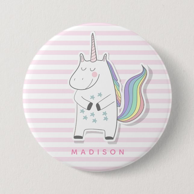 Niedliches Einhorn - Rosa Streifen Button (Vorderseite)