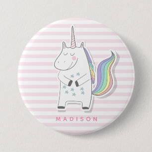 Niedliches Einhorn - Rosa Streifen Button