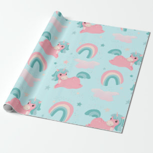 Niedliches Einhorn-Rosa- und Mintmuster Wrappin Geschenkpapier