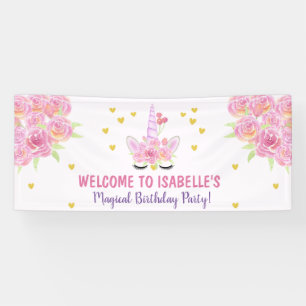 Niedliches Einhorn Rosa Wasserfarbe Florals Geburt Banner