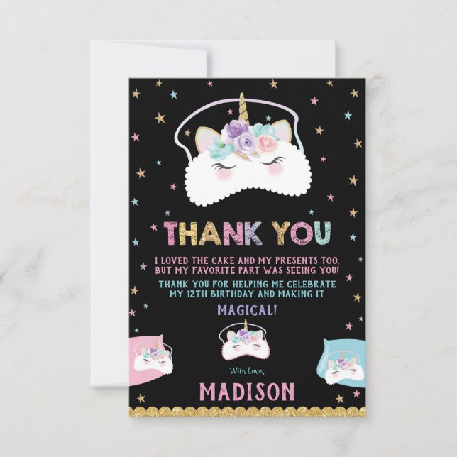 Niedliches Einhorn-Schlafmaske-Schlummerschlummler Dankeskarte (Vorderseite)