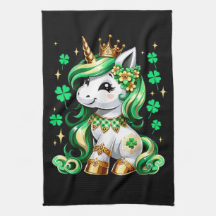 Niedliches Einhorn Shamrock St. Patrick's Day Geschirrtuch