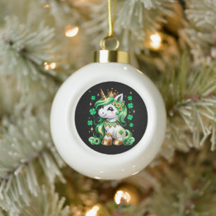 Niedliches Einhorn Shamrock St. Patrick's Day Keramik Kugel-Ornament