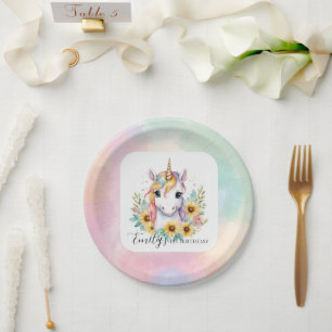Niedliches Einhorn Sonnenblume 1. Geburtstag Pappteller