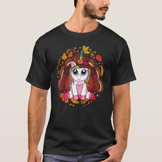 Niedliches Einhorn Türkei Glückwunsch Thanksgiving T-Shirt (Vorderseite)