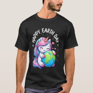 Niedliches Einhorn umarmt den Planeten Erde Frohen T-Shirt