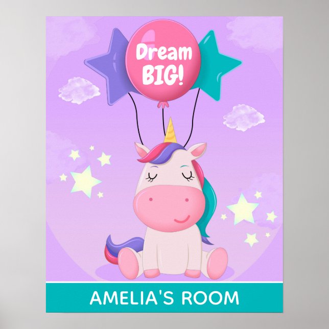 Niedliches Einhorn und Balloons Dream Grosses Pers Poster (Vorne)