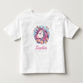 Niedliches Einhorn und Blume, Name personalisieren Kleinkind T-shirt