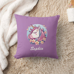 Niedliches Einhorn und Blume, Personalienname, Lav Kissen