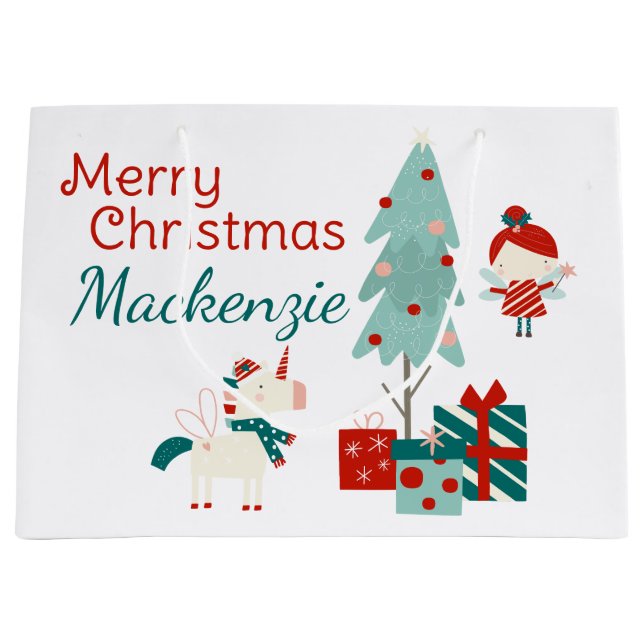 Niedliches Einhorn und Fairy Individuelle Name Fro Große Geschenktüte (Vorderseite)