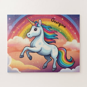 Niedliches Einhorn und Regenbogen Personalisiert Puzzle
