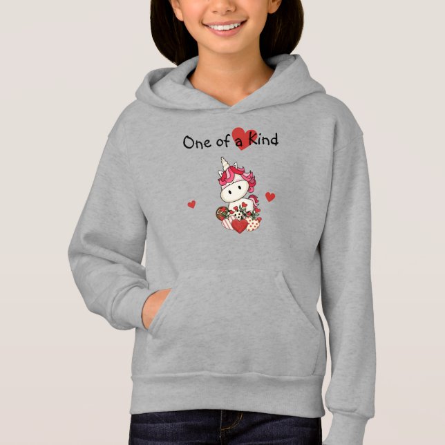 Niedliches Einhorn-Valentinstag-Hoodie mit Herz Hoodie (Vorderseite)