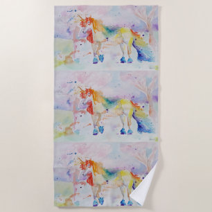 Niedliches Einhorn Wasserfarbe Girls Strandtuch