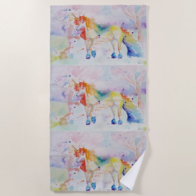 Niedliches Einhorn Wasserfarbe Girls Strandtuch (Vorderseite)