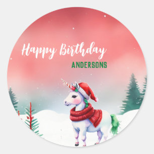 Niedliches Einhorn Weihnachten Weihnachten Geburts Runder Aufkleber