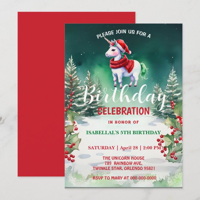 Niedliches Einhorn Weihnachten Weihnachten Geburts Save The Date (Vorne/Hinten)