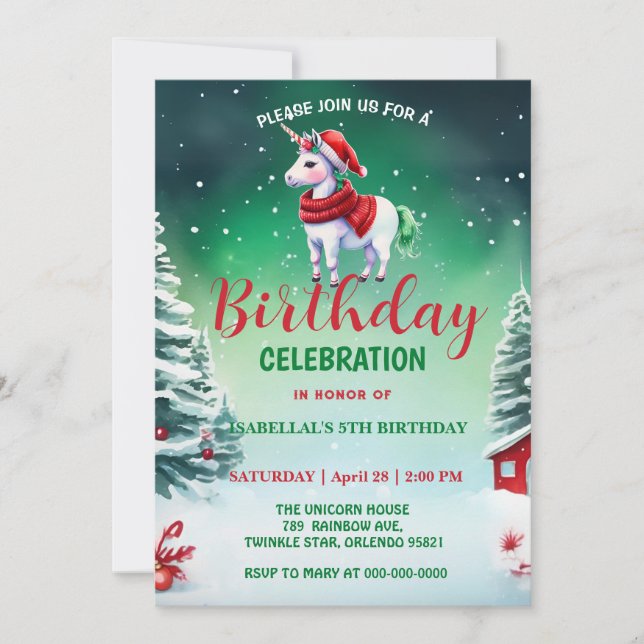 Niedliches Einhorn Weihnachten Weihnachten Geburts Save The Date (Vorderseite)
