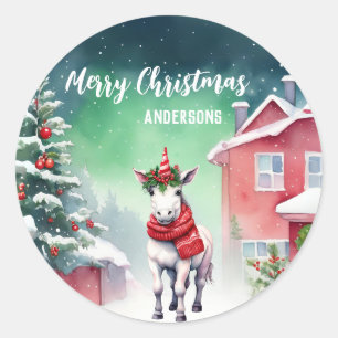 Niedliches Einhorn Weihnachtsbaum Geburtstagsschne Runder Aufkleber