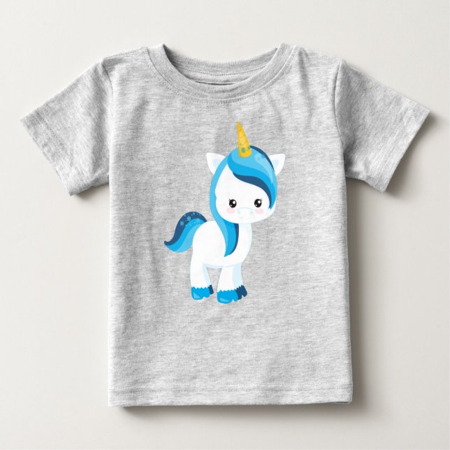 Niedliches Einhorn, Winter, Schneeflocken, Zaubere Baby T-shirt (Vorderseite)
